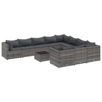 vidaXL 11 Piece Patio Sofa Set with Cushions Gray Poly Rattan