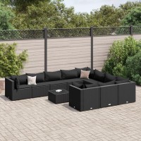 vidaXL 11 Piece Patio Sofa Set with Cushions Black Poly Rattan