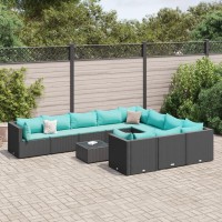 vidaXL 11 Piece Patio Sofa Set with Cushions Black Poly Rattan