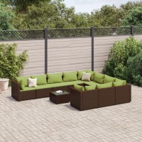 vidaXL 11 Piece Patio Sofa Set with Cushions Brown Poly Rattan