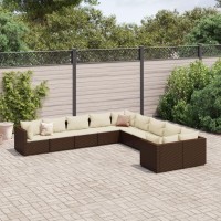 vidaXL 10 Piece Patio Sofa Set with Cushions Brown Poly Rattan