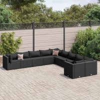 vidaXL 10 Piece Patio Sofa Set with Cushions Black Poly Rattan