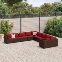 vidaXL 10 Piece Patio Sofa Set with Cushions Brown Poly Rattan