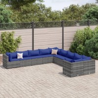 vidaXL 10 Piece Patio Sofa Set with Cushions Gray Poly Rattan