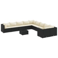vidaXL 11 Piece Patio Sofa Set with Cushions Black Poly Rattan