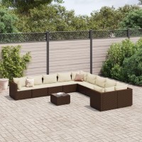 vidaXL 11 Piece Patio Sofa Set with Cushions Brown Poly Rattan