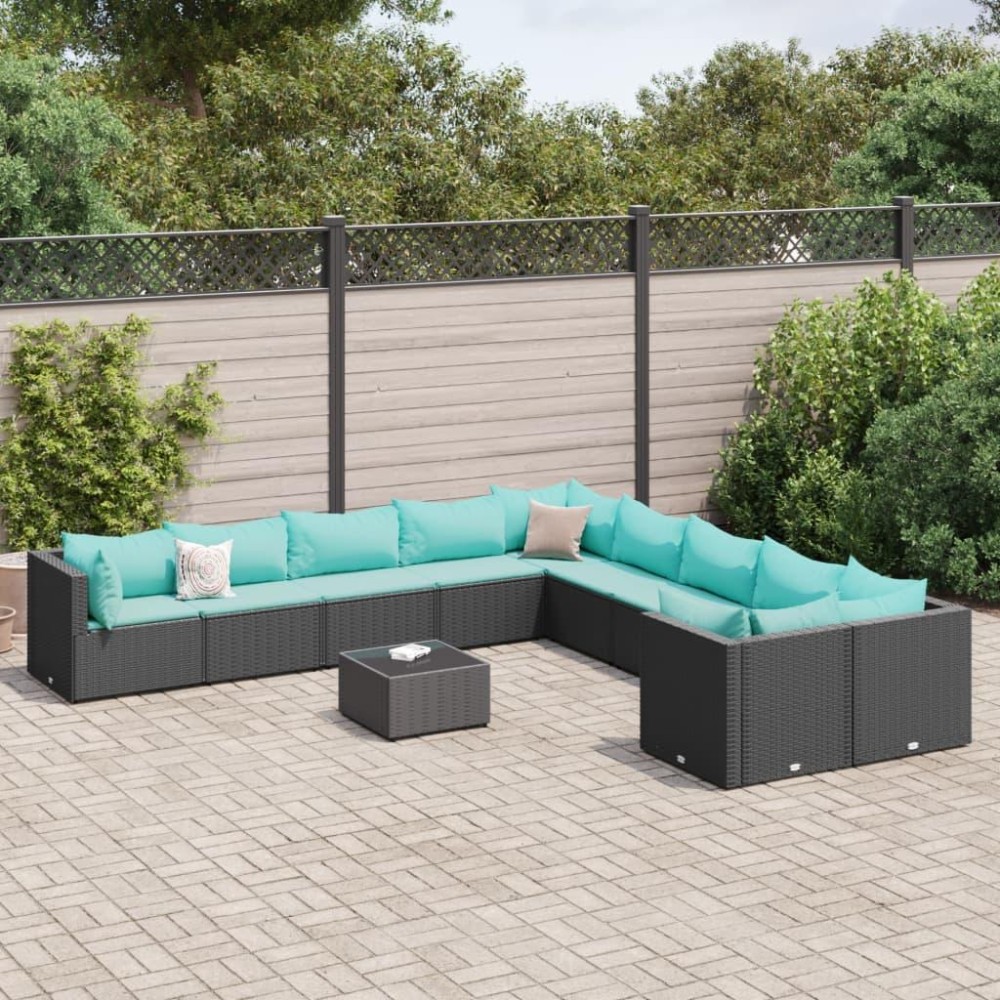 vidaXL 11 Piece Patio Sofa Set with Cushions Black Poly Rattan