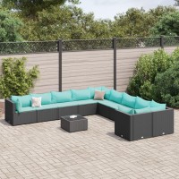 vidaXL 11 Piece Patio Sofa Set with Cushions Black Poly Rattan