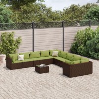 vidaXL 11 Piece Patio Sofa Set with Cushions Brown Poly Rattan