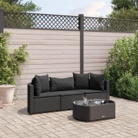 vidaXL 4 Piece Patio Sofa Set with Cushions Black Poly Rattan