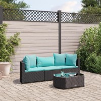 vidaXL 4 Piece Patio Sofa Set with Cushions Black Poly Rattan