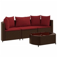 vidaXL 4 Piece Patio Sofa Set with Cushions Brown Poly Rattan