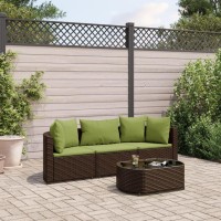 vidaXL 4 Piece Patio Sofa Set with Cushions Brown Poly Rattan