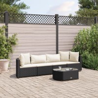 vidaXL 5 Piece Patio Sofa Set with Cushions Black Poly Rattan