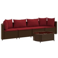 vidaXL 5 Piece Patio Sofa Set with Cushions Brown Poly Rattan