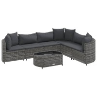 vidaXL 7 Piece Patio Sofa Set with Cushions Gray Poly Rattan