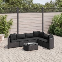 vidaXL 7 Piece Patio Sofa Set with Cushions Black Poly Rattan