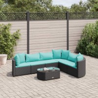 vidaXL 7 Piece Patio Sofa Set with Cushions Black Poly Rattan