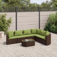 vidaXL 7 Piece Patio Sofa Set with Cushions Brown Poly Rattan