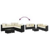 vidaXL 6 Piece Patio Sofa Set with Cushions Black Poly Rattan