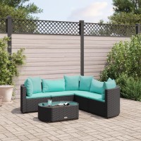 vidaXL 6 Piece Patio Sofa Set with Cushions Black Poly Rattan