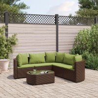 vidaXL 6 Piece Patio Sofa Set with Cushions Brown Poly Rattan