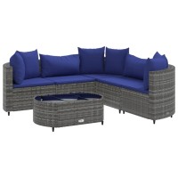 vidaXL 6 Piece Patio Sofa Set with Cushions Gray Poly Rattan