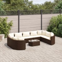 vidaXL 10 Piece Patio Sofa Set with Cushions Brown Poly Rattan