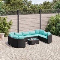 vidaXL 10 Piece Patio Sofa Set with Cushions Black Poly Rattan