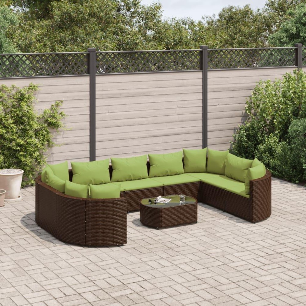 vidaXL 10 Piece Patio Sofa Set with Cushions Brown Poly Rattan