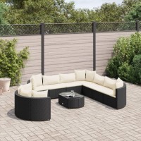 vidaXL 10 Piece Patio Sofa Set with Cushions Black Poly Rattan