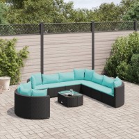 vidaXL 10 Piece Patio Sofa Set with Cushions Black Poly Rattan