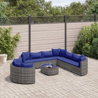 vidaXL 10 Piece Patio Sofa Set with Cushions Gray Poly Rattan