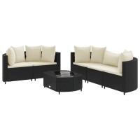 vidaXL 6 Piece Patio Sofa Set with Cushions Black Poly Rattan