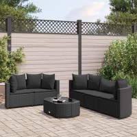 vidaXL 6 Piece Patio Sofa Set with Cushions Black Poly Rattan