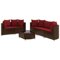 vidaXL 6 Piece Patio Sofa Set with Cushions Brown Poly Rattan
