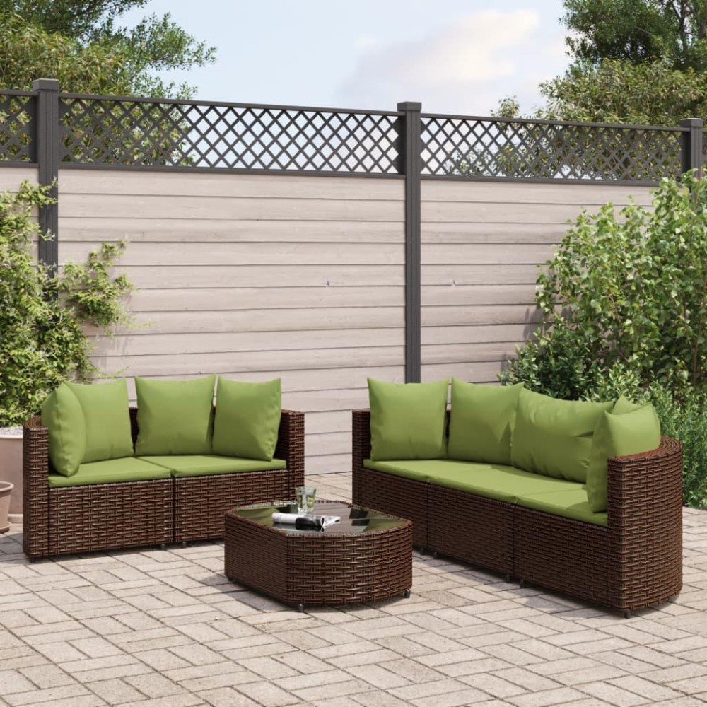 vidaXL 6 Piece Patio Sofa Set with Cushions Brown Poly Rattan