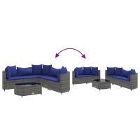 vidaXL 6 Piece Patio Sofa Set with Cushions Gray Poly Rattan