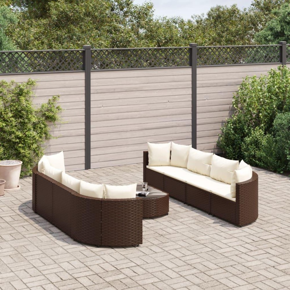 vidaXL 9 Piece Patio Sofa Set with Cushions Brown Poly Rattan