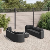 vidaXL 9 Piece Patio Sofa Set with Cushions Black Poly Rattan