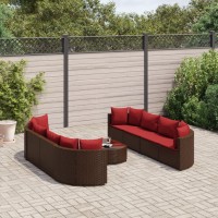 vidaXL 9 Piece Patio Sofa Set with Cushions Brown Poly Rattan