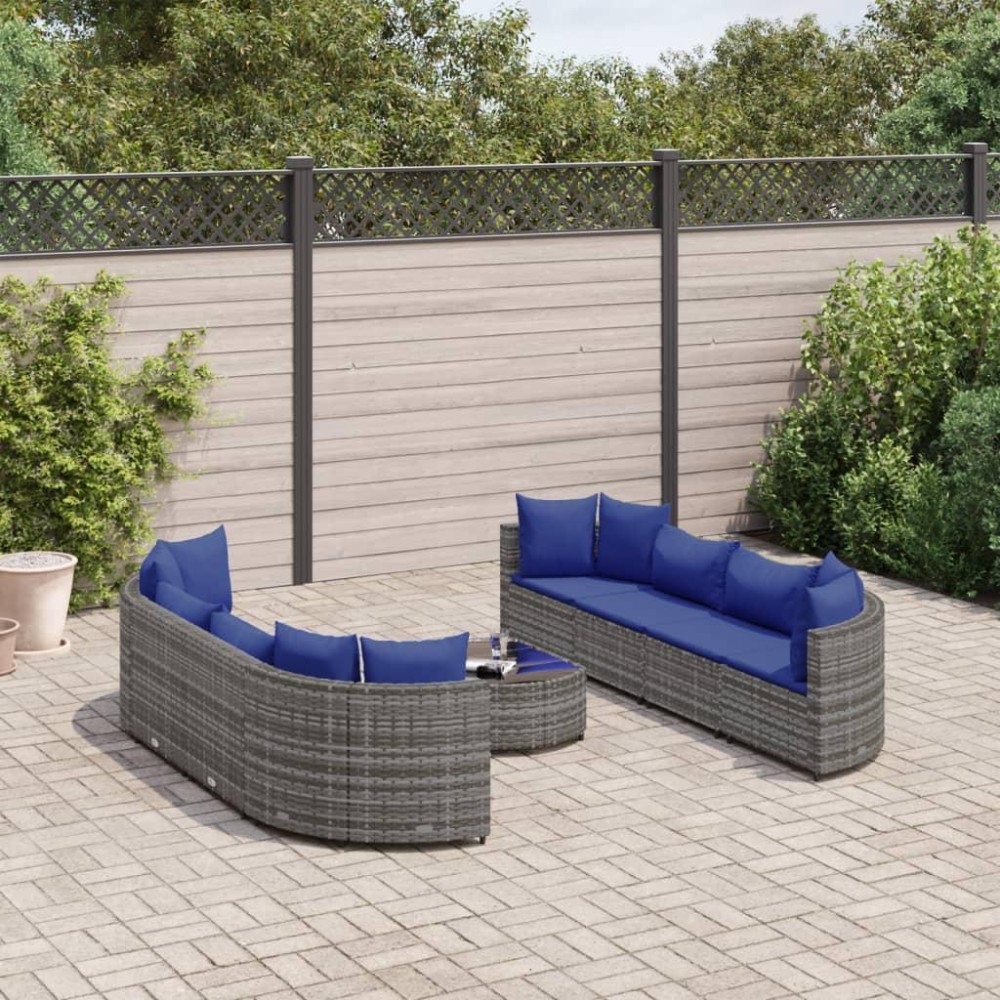 vidaXL 9 Piece Patio Sofa Set with Cushions Gray Poly Rattan