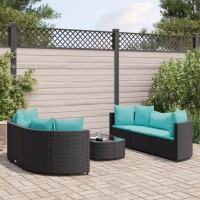 vidaXL 7 Piece Patio Sofa Set with Cushions Black Poly Rattan