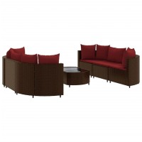 vidaXL 7 Piece Patio Sofa Set with Cushions Brown Poly Rattan