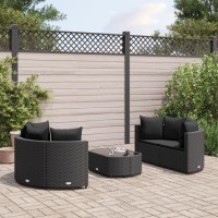 vidaXL 5 Piece Patio Sofa Set with Cushions Black Poly Rattan