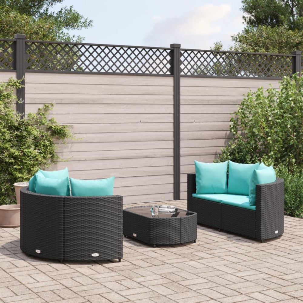 vidaXL 5 Piece Patio Sofa Set with Cushions Black Poly Rattan