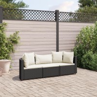 vidaXL 3 Piece Patio Sofa Set with Cushions Black Poly Rattan