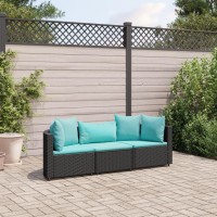 vidaXL 3 Piece Patio Sofa Set with Cushions Black Poly Rattan