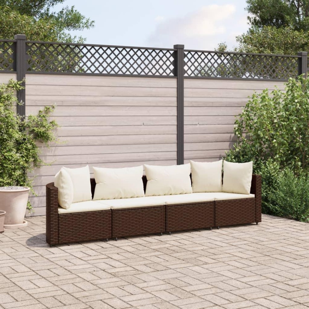 vidaXL 4 Piece Patio Sofa Set with Cushions Brown Poly Rattan