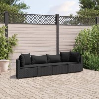 vidaXL 4 Piece Patio Sofa Set with Cushions Black Poly Rattan